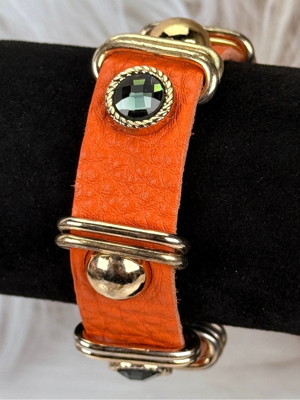 Burnt Orange Soft Leather Bracelet with Gold Accents